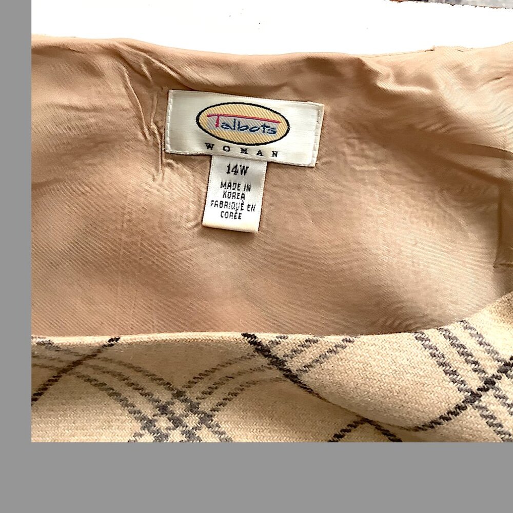 Talbots Woman beige plaid Sleeveless Dress Size 14W, Wool, lined, side zip - Picture 11 of 14